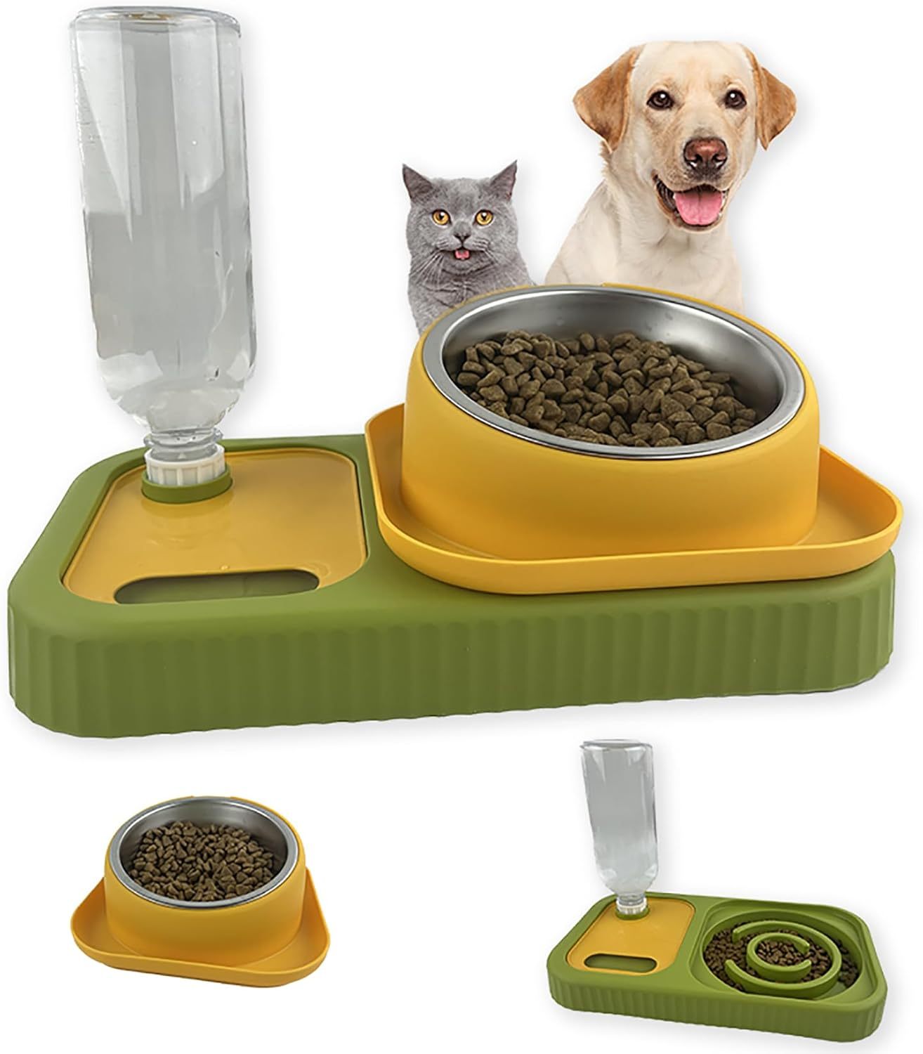 Pet Double Bowl Feeder with Automatic Water Dispenser