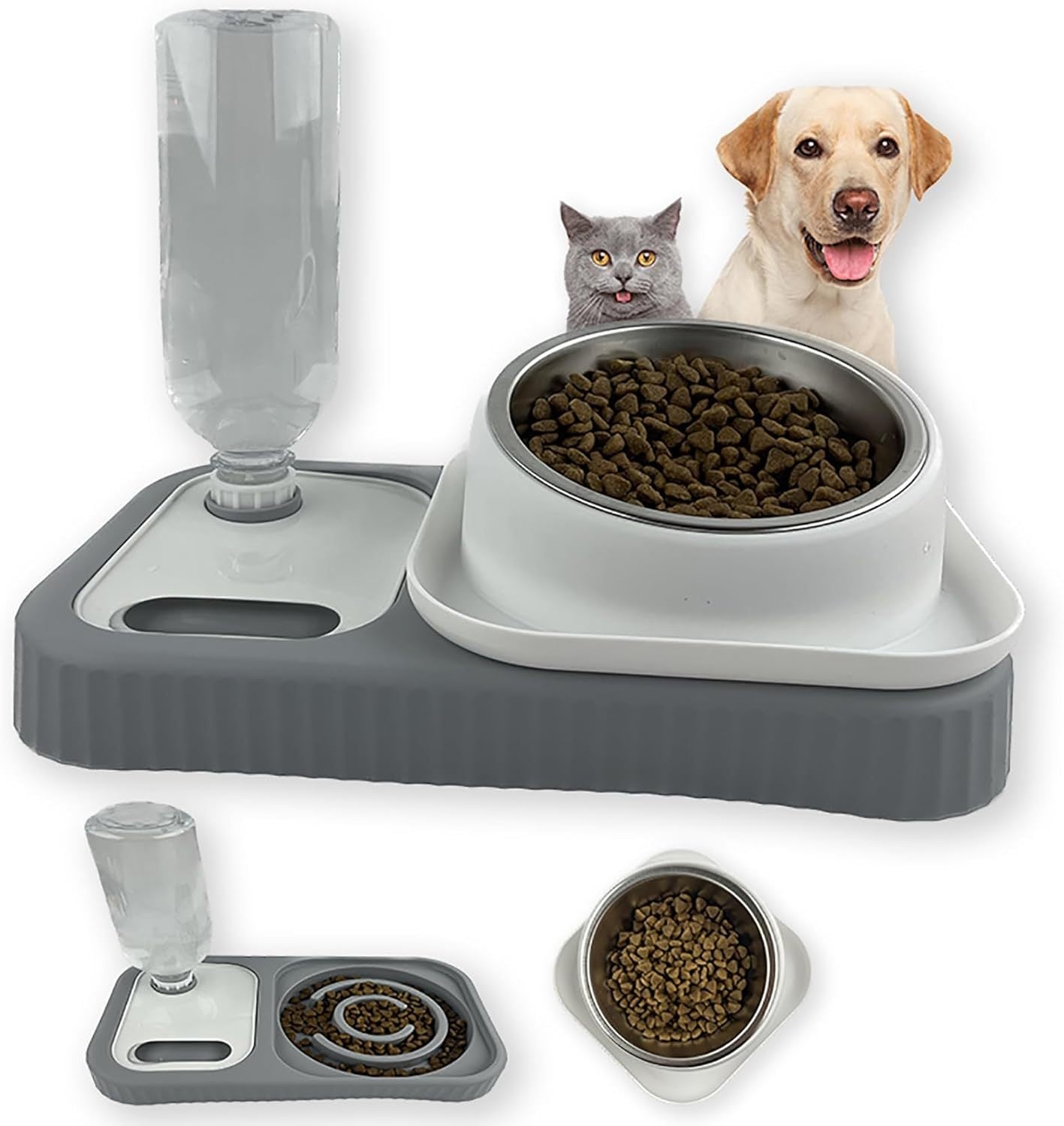 Pet Double Bowl Feeder with Automatic Water Dispenser