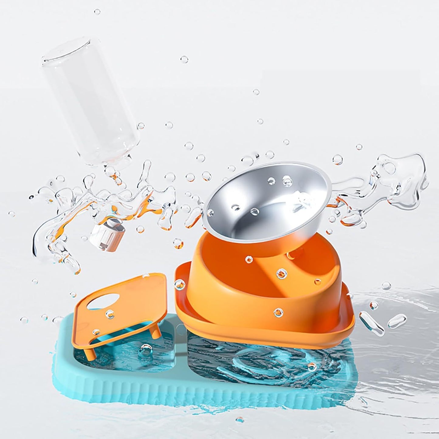 Pet Double Bowl Feeder with Automatic Water Dispenser