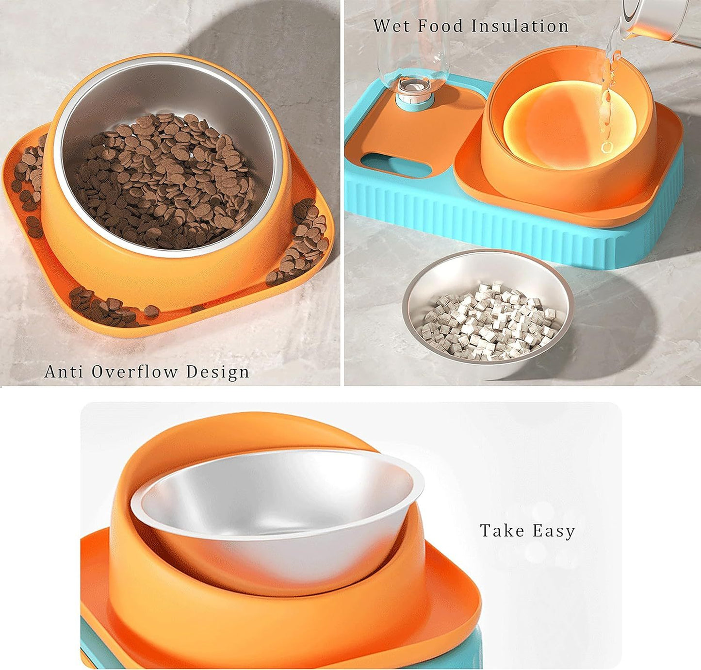 Pet Double Bowl Feeder with Automatic Water Dispenser