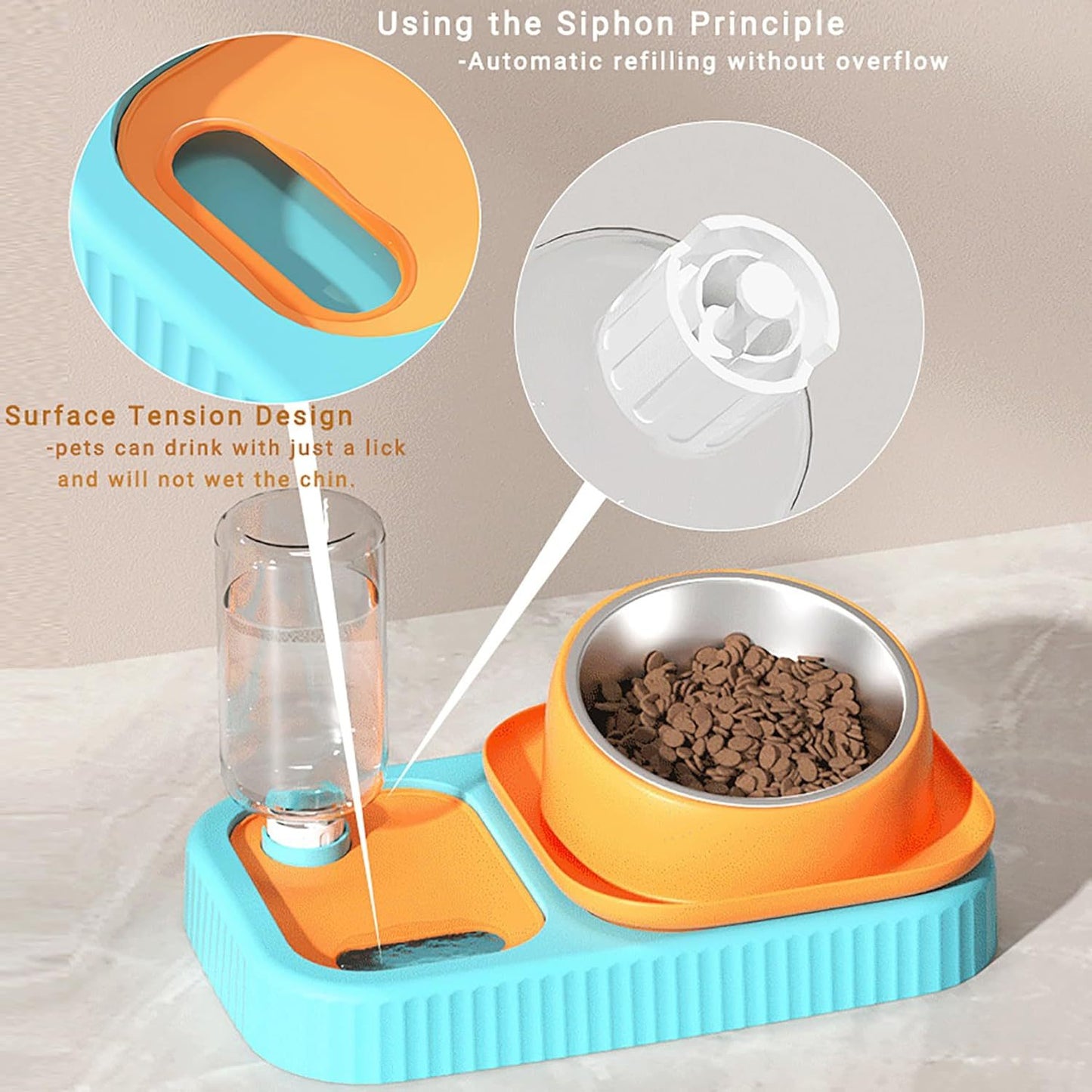 Pet Double Bowl Feeder with Automatic Water Dispenser